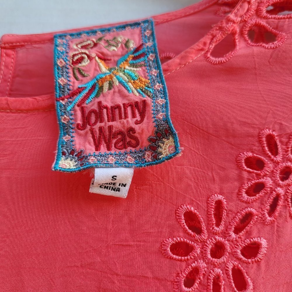 Johnny Was long sleeve pink coral embroidery top size S